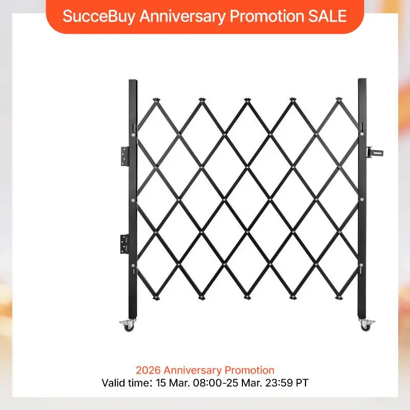 SucceBuy Single Folding Security Gate 1.5-2mx1.22-3.66m Folding Door Gate Steel Accordion Flexible Expanding Security Gate Black