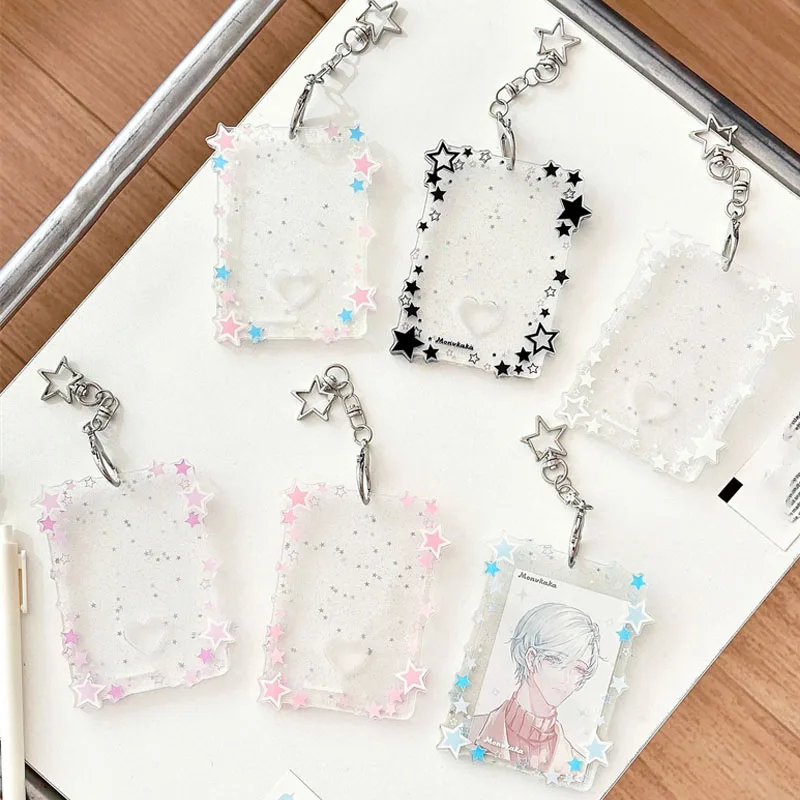 Transparent Clear Acrylic 3 Inch Kpop Photocards Holder Photos Cards Star Holder Bags Pendant Star Chaser Card School Stationery