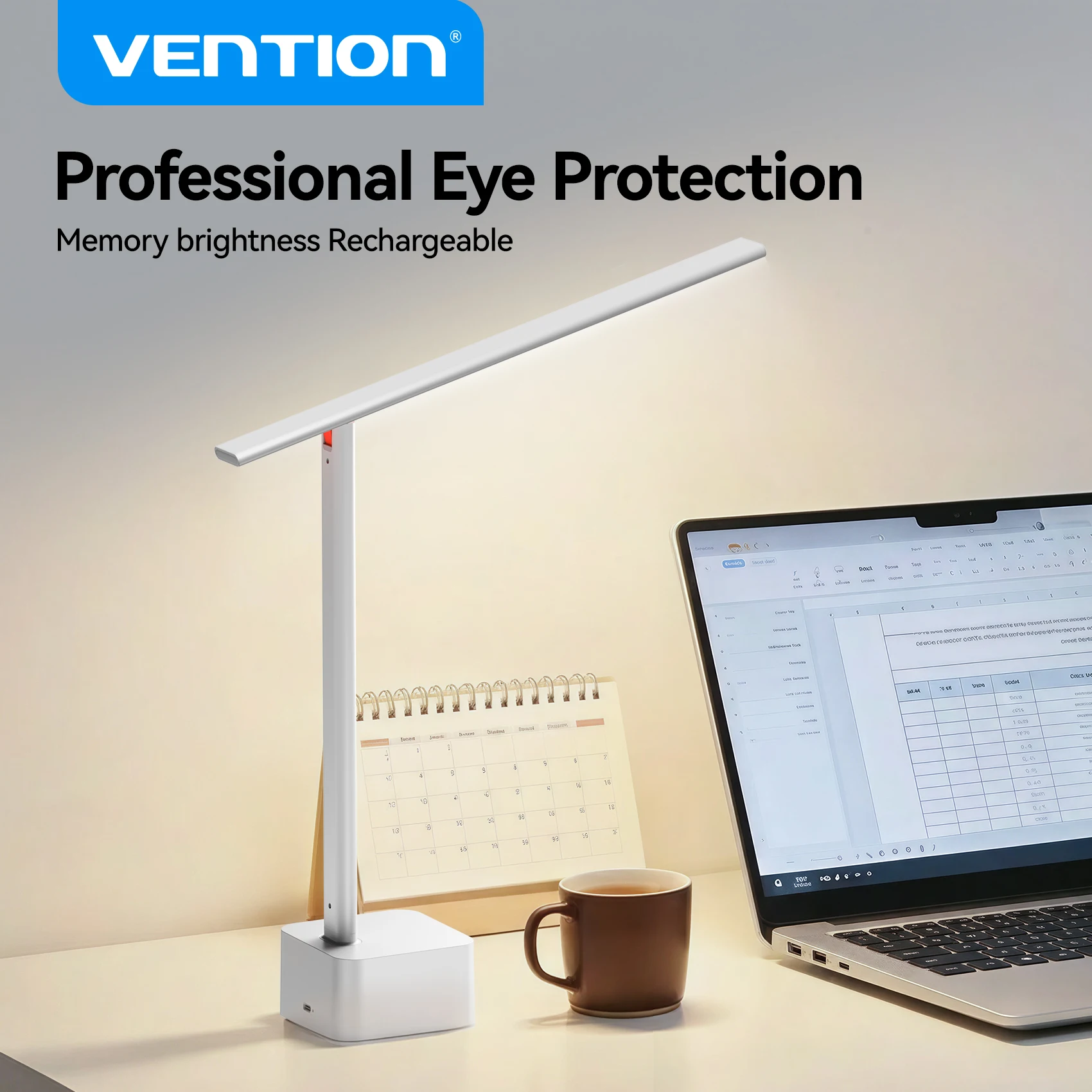 Vention LED Desk Lamp Protection Eye 180° Foldable Rechargeable Desk Lamp Smart Memory Brightness Bedside Office Read Light