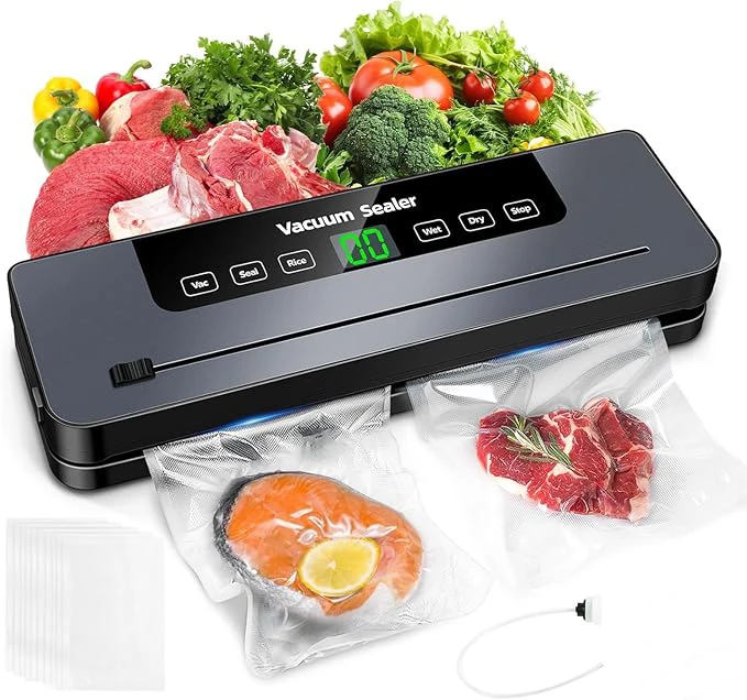 Vacuum Sealer,Automatic Food Vacuum Sealer,5 modes,with 10 sealing pockets and built-in cutter for sealing of wet and dry food