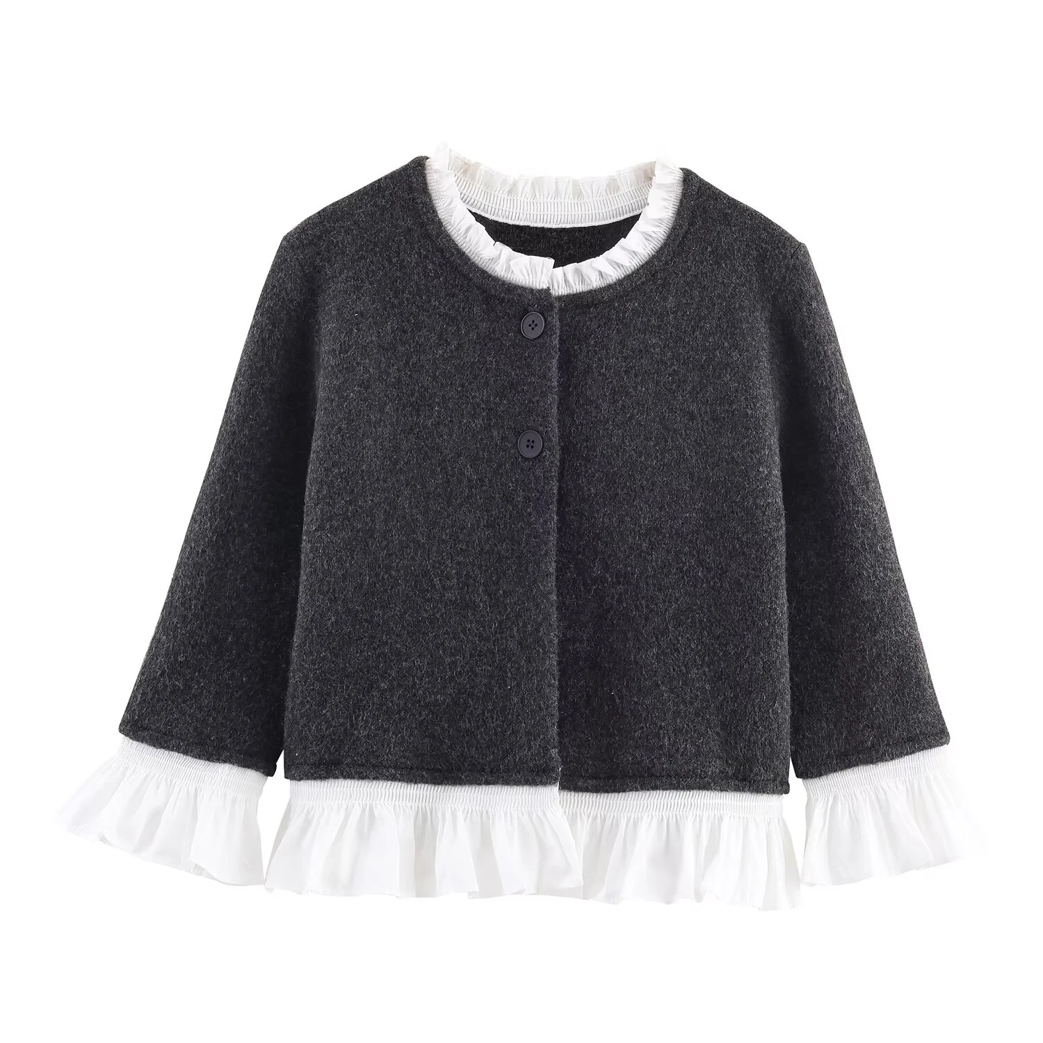 European and American 2025 autumn new women's clothing casual temperament simple round neck poplin splicing knitted jacket