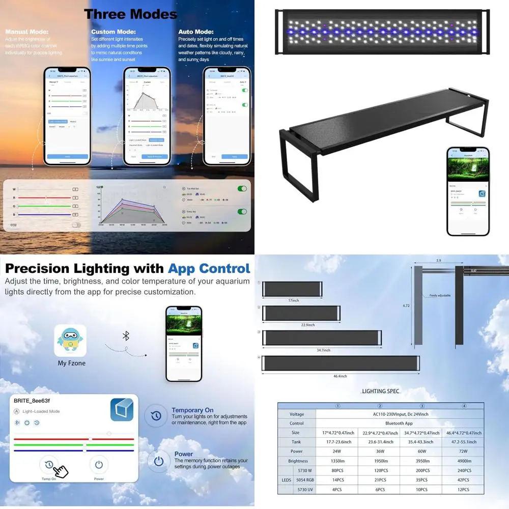 60W LED Aquarium Light for 35-43 Planted Tanks with Full Spectrum, Timer and Sunset Features, App Control