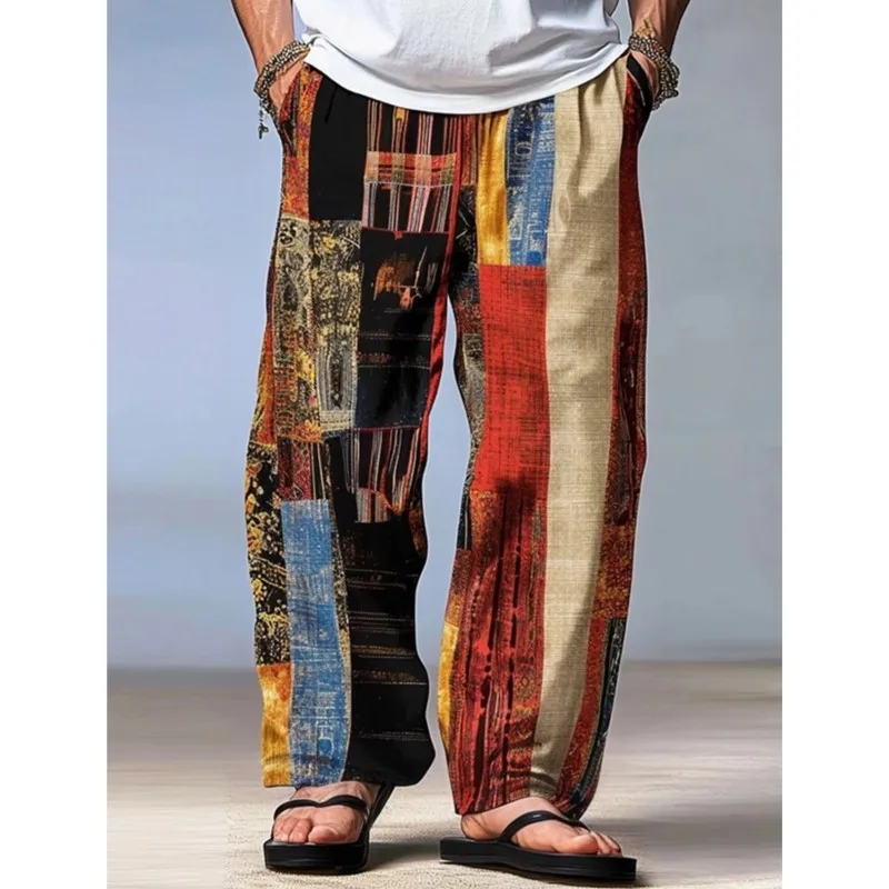 Men's Trousers Summer Pants Beach Pants Drawstring Elastic Waist 3D Print Stripe Graphic Prints Geometry Comfort Casual Pants