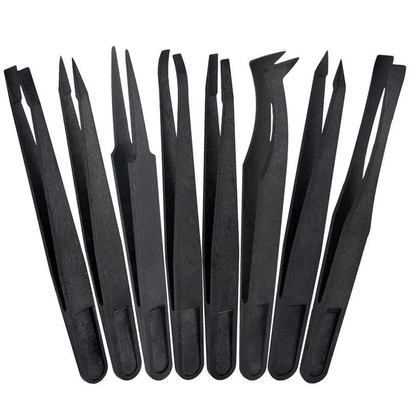 8pcs/Set Anti-Static ESD Plastic Tweezers Set Curved & Straight Forceps for Electronic PCB Repair Anti-Static Hand Tools