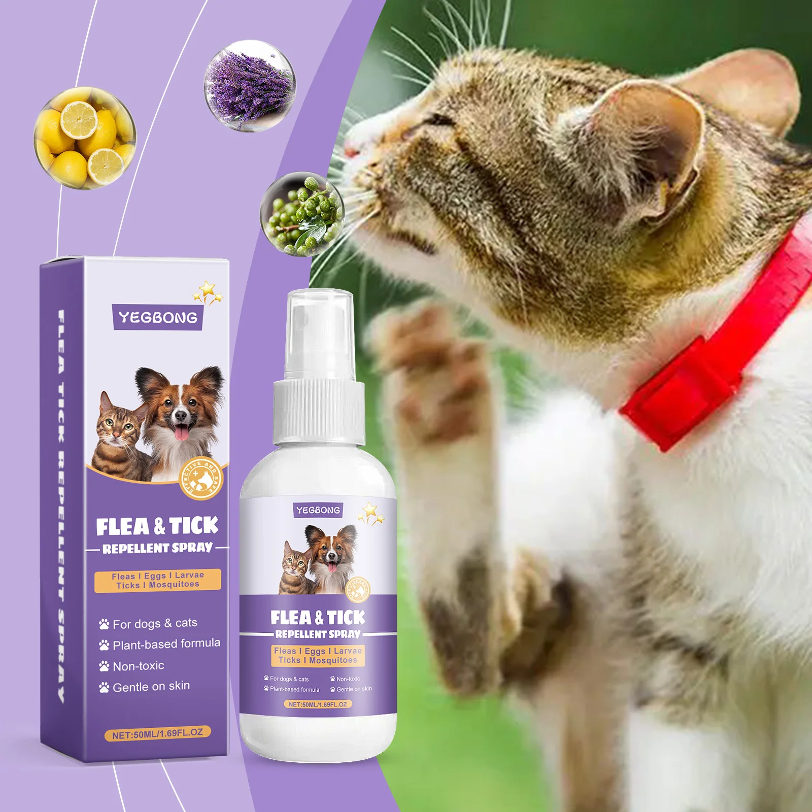 Pet Flea Repellent Spray Effectively Removing Fleas Ticks Relieve Skin Itching Natural Ingredients Non Irritating Pet Pest Spray