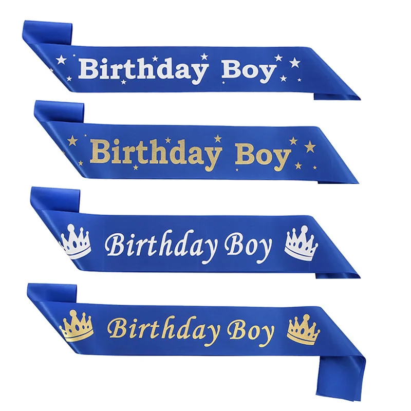 Blue Starry Sky Birthday Sash Crown Shoulder Strap for Birthday Boy, Birthday Boy's Party Accessories, Waist Belt.