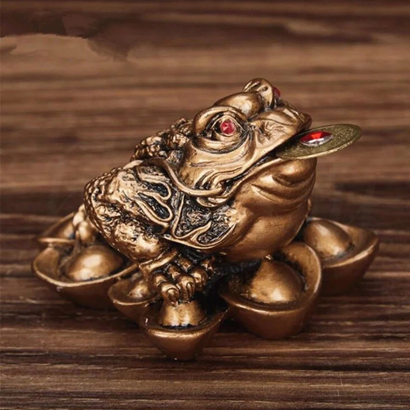 Luck Gift Feng Shui Small Three Legged Money for Frog Fortune Toad Chinese Coin Metal Craft Home Decor Bronze and Mahogany Color