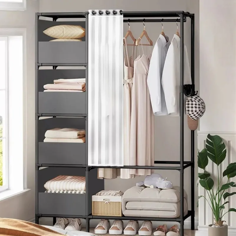New Metal Closet Clothes Rail Wardrobes Living Room Storage Garment Shoes Shelf Heavy Duty Hanging Rack Shelving Clothing Closet