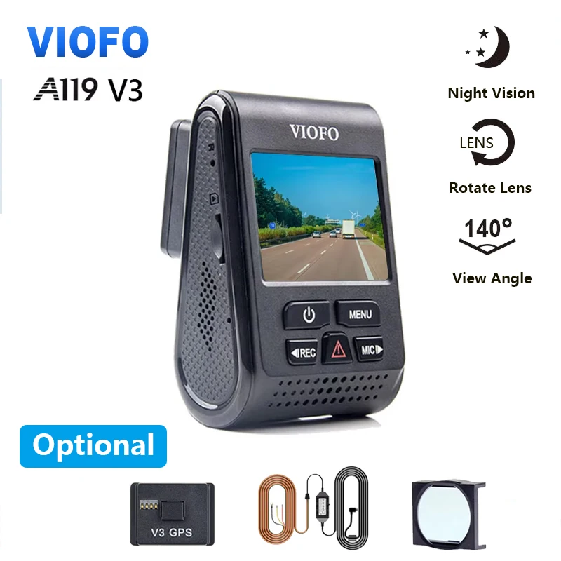 VIOFO A119 V3 2K Car DVR Super Night Vision Quad HD Dash Cameras Parking Mode G-Sensor Rota Lens 2560 * 1600P Optional GPS CPL