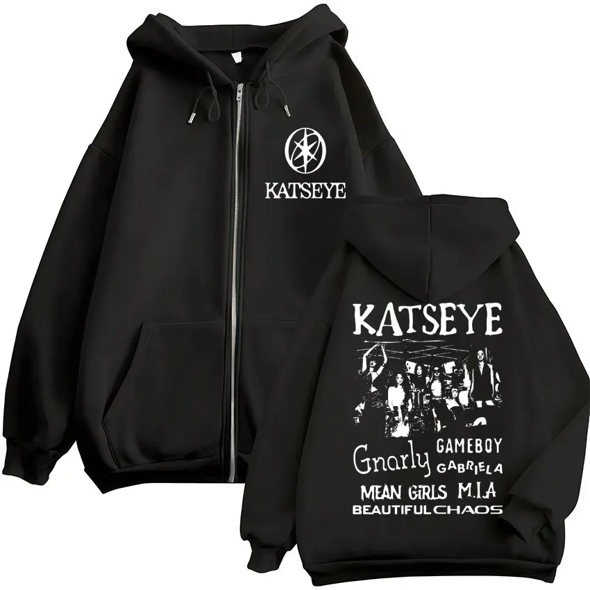 Kpop Katseye Beautiful Chaos Album Zip Up Hoodies Fashion Vintage Korean Cardigan Sweatshirt Men Women Fleece Oversized Jackets