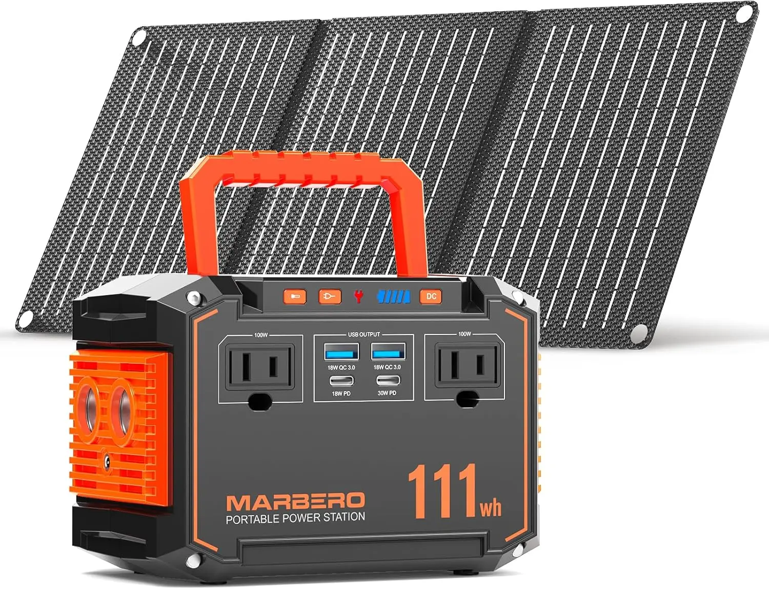 150W Peak Solar Generator with 30W Panel, 111Wh Portable Power Station for Camping, Travel & Emergency
