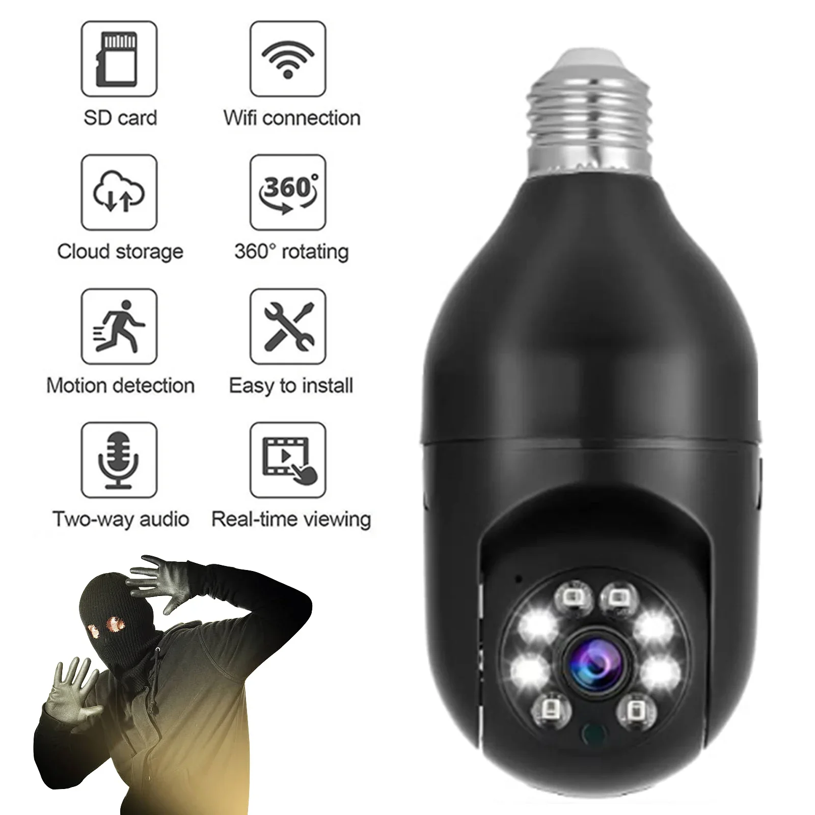 WiFi IP Camera E27 Bulb Cam 3MP Wireless Baby Monitor AI Tracking Security Video Surveillance Pet Cam SmartLife Indoor