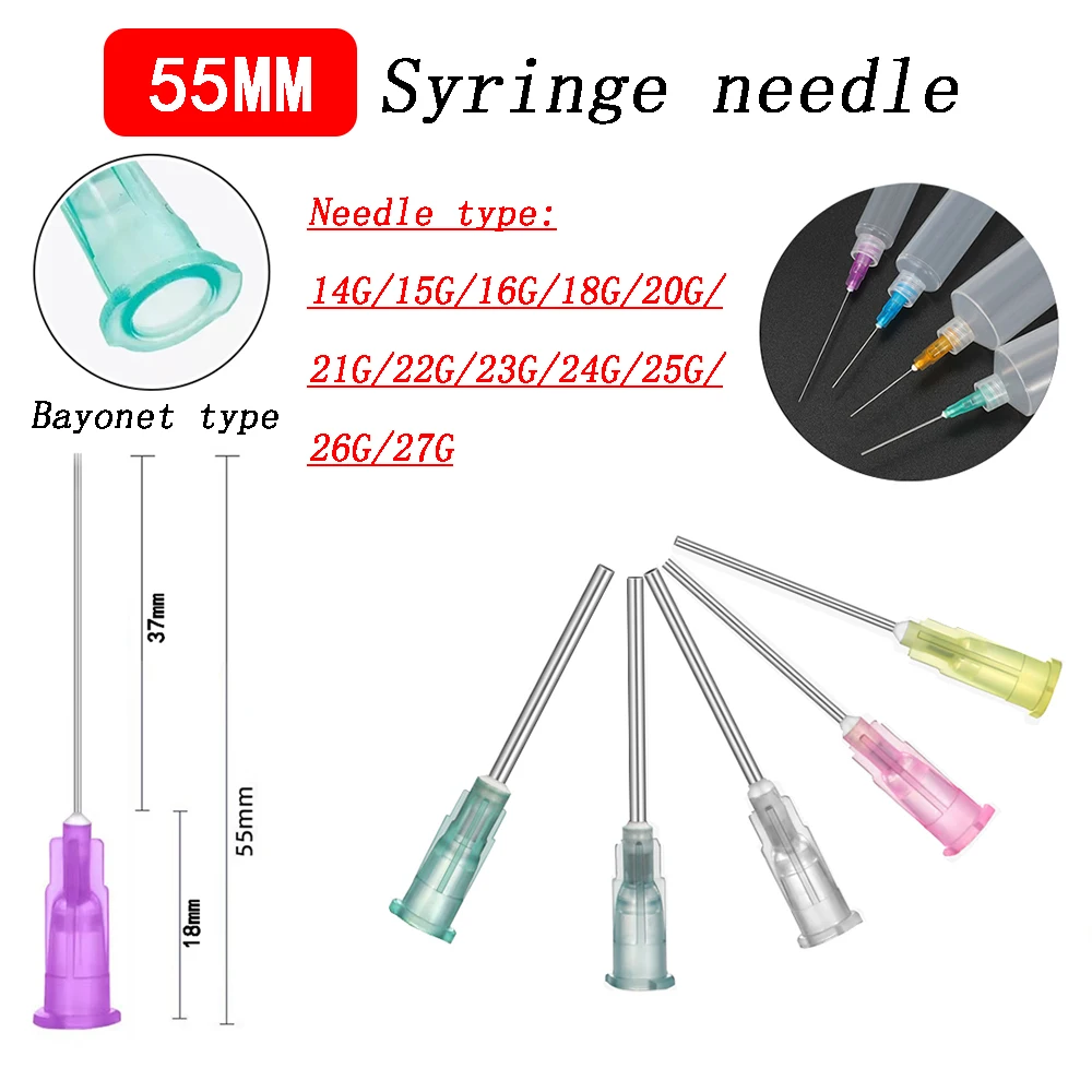 10/50/100PCS 55mm Bayonet Style Dispensing Needle Syringe Needles Straight Precision Liquid Syringe Dispenser Blunt Needles Tips