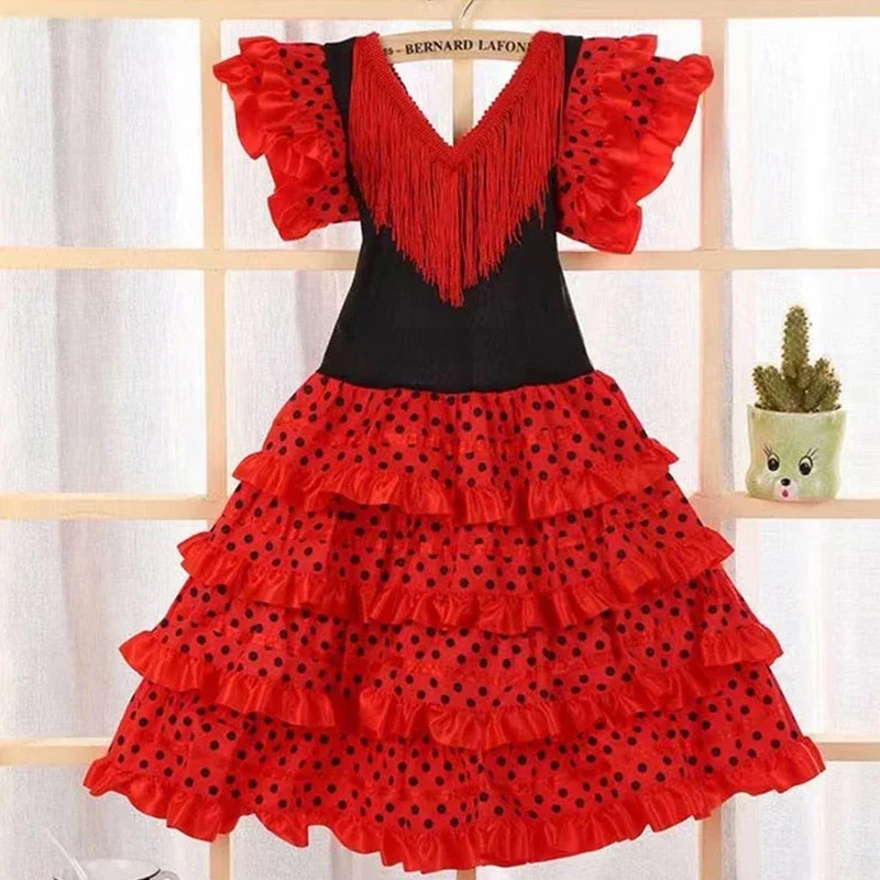 Girls Spanish Dance Skirt Dress Children's Carnival Travel Party Cosplay Stage Costume Performance Girls Dress