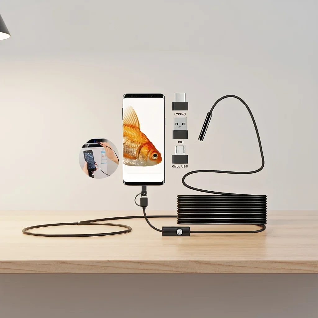 Mini 3-in-1 Endoscope Camera - USB/Android/Type-C Compatible for Smartphone PC & Car Inspection