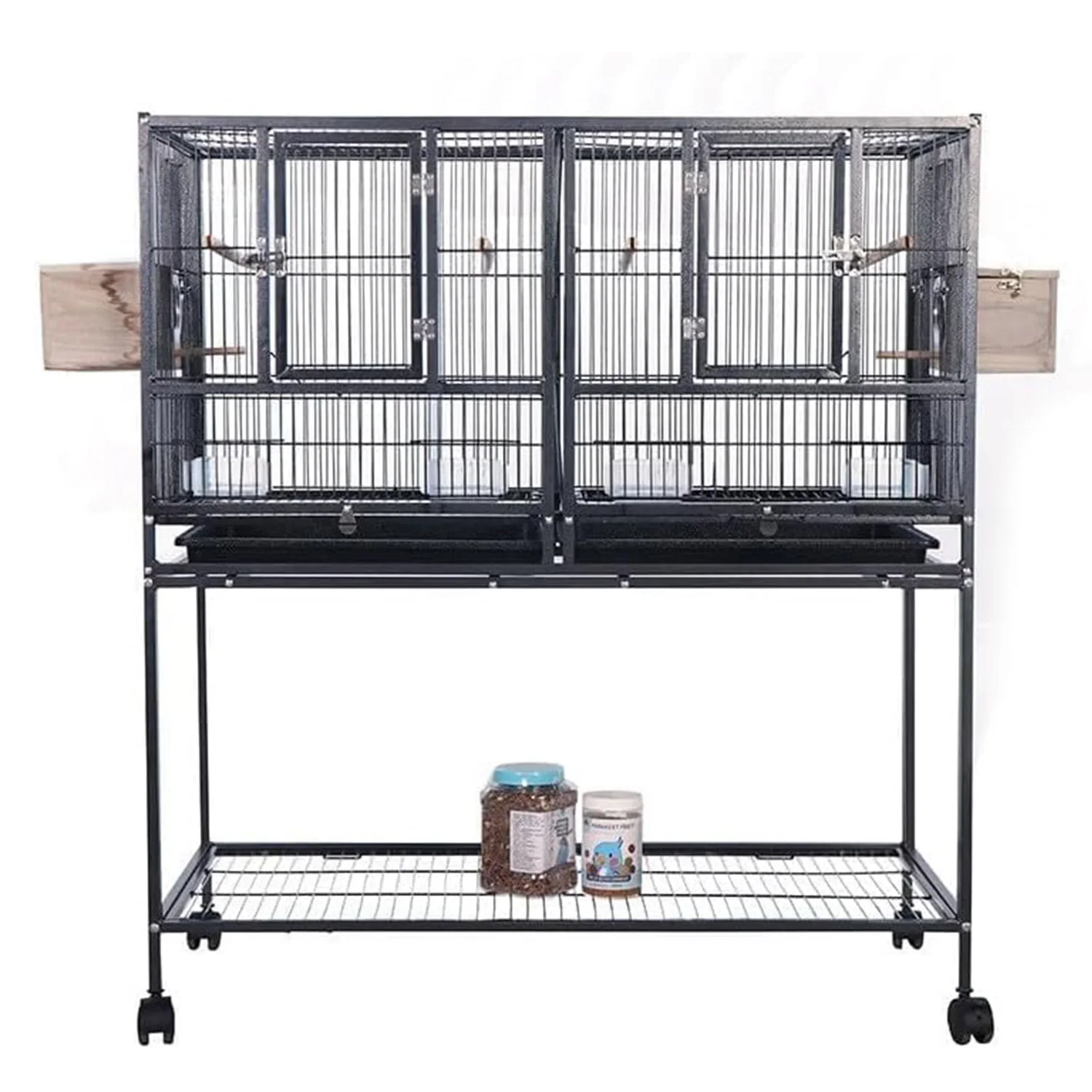 42 Inch Bird Flight Cage with Rolling Stand Large Divided Breeding Birdcage with Detachable Wheels Stackable Wrought Iron Aviary