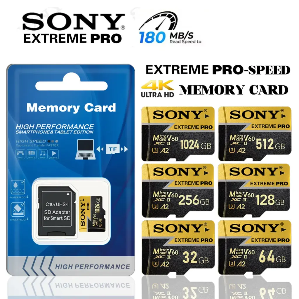 SONY Extreme Pro Micro TF SD Card 128GB SD Memory Card High Speed 256GB 512GB 1TB A2 U3 Mini Flash Cards for Phone Camera PC