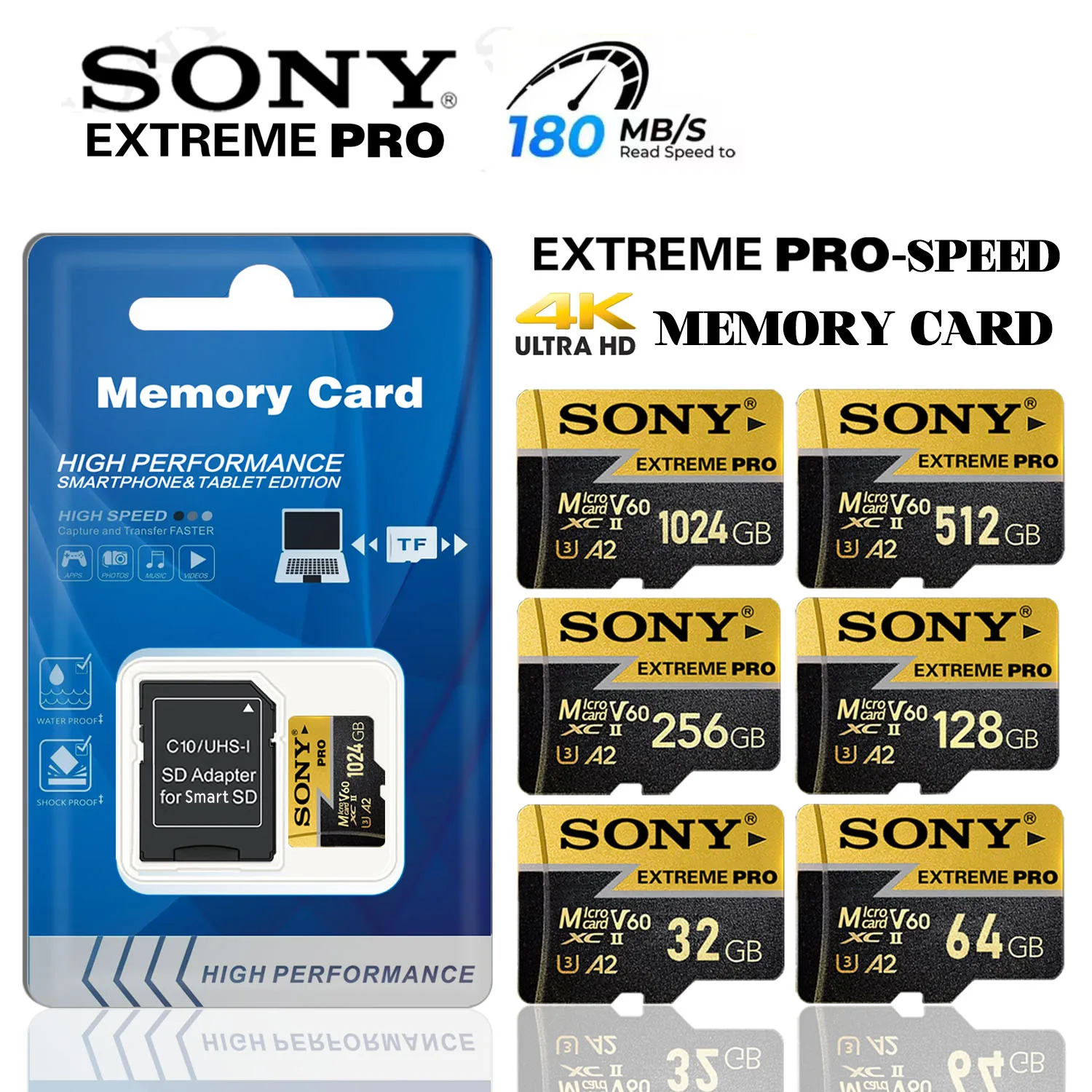 SONY Extreme Pro Micro TF SD Card 128GB SD Memory Card High Speed 256GB 512GB 1TB A2 U3 Mini Flash Cards for Phone Camera PC