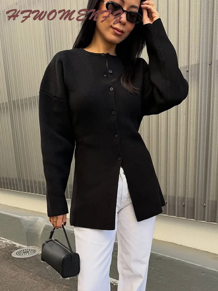 Elegant Knitted Back Lace Up Cardigan Women Casual O-neck Long Sleeved Single Button Female Sweater 2026 Spring Lady Sweaters