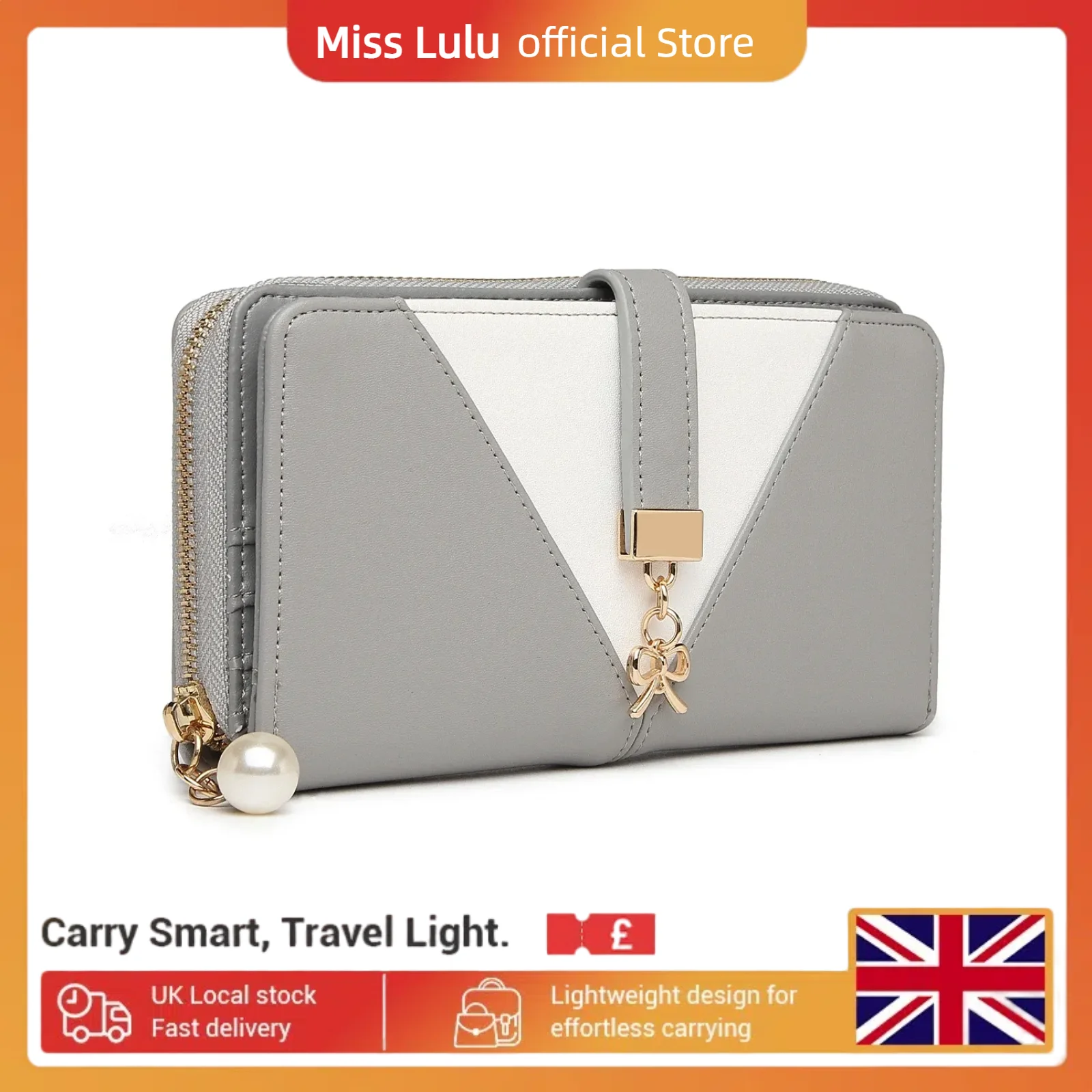 Miss Lulu Women's Tri-Color Long Wallet Clutch - PU Leather with Zipper, Roomy Capacity Purse for Ladies