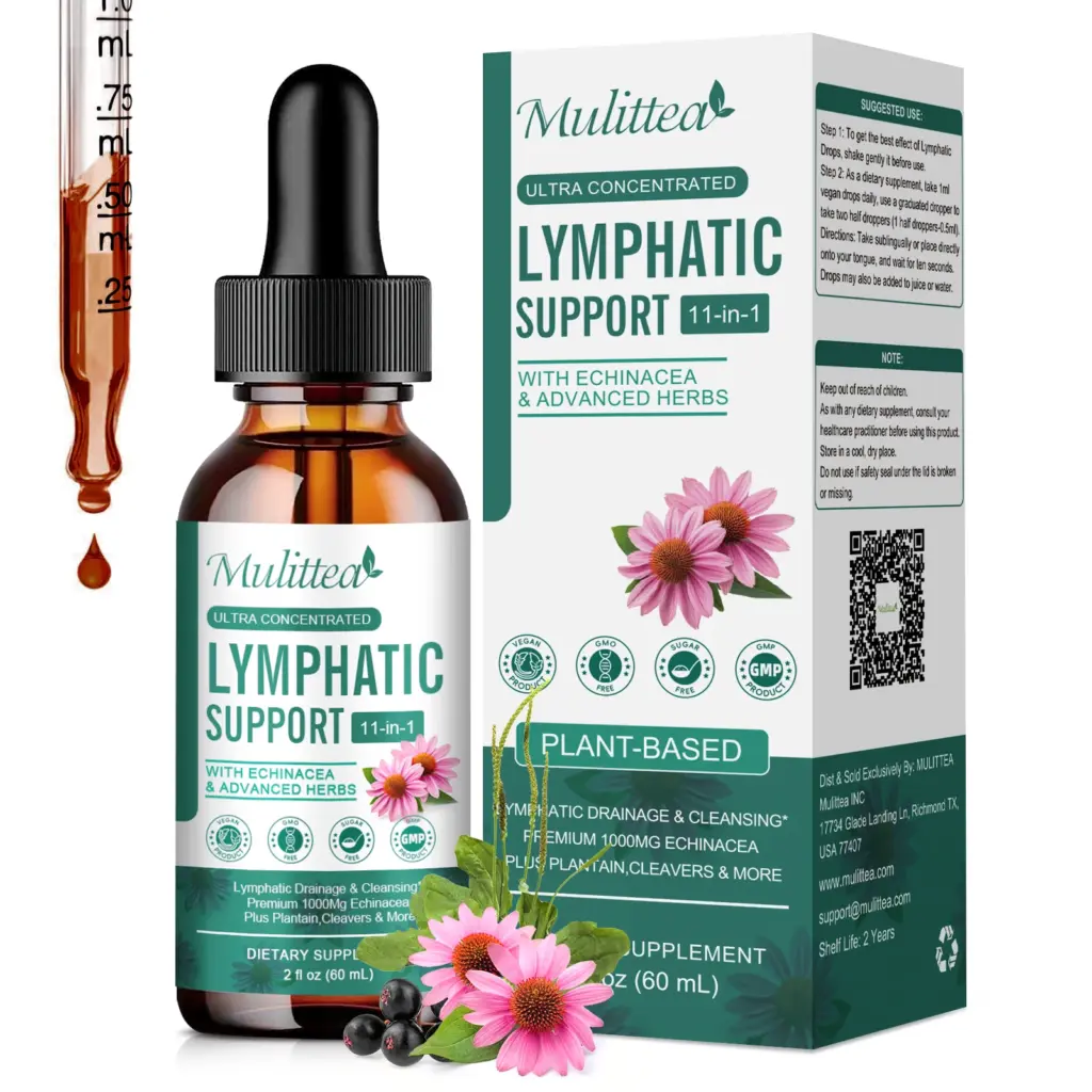 60ml Lymphatic Support Drops 11 in 1 Echinacea Extract Natural Herbs Supplement for Improves Fluid Circulation Enhances Immunity