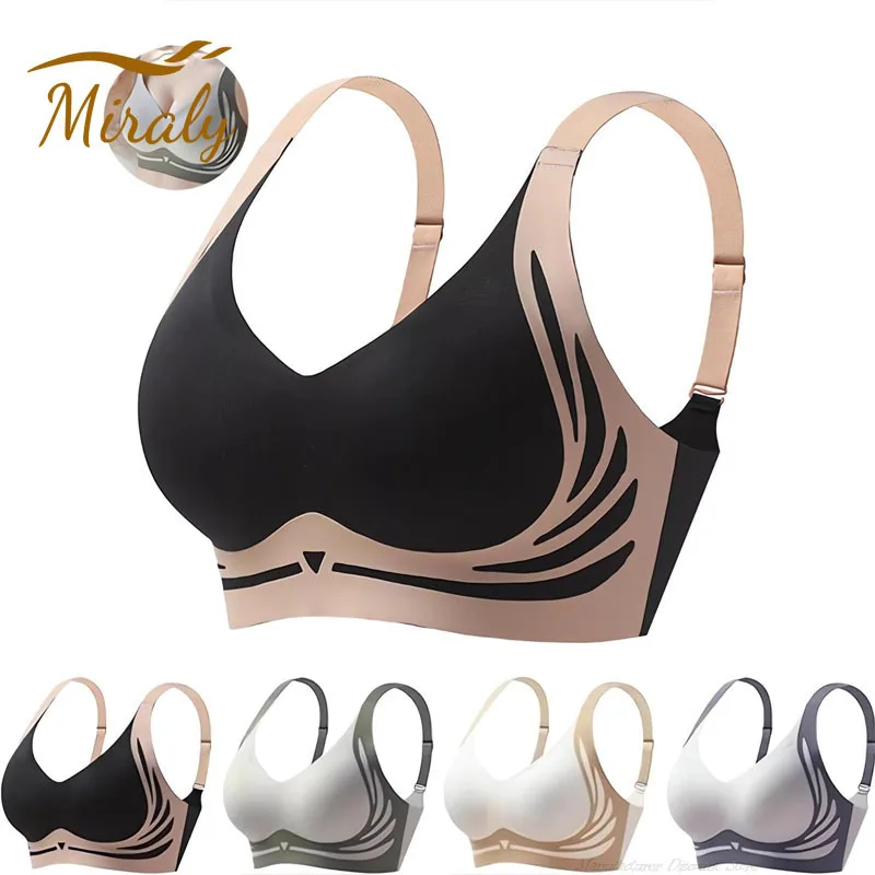 Powerful Push up Seamless Bra Women Gathered Up Wireless Bra Soft Full Coverage Support Adjustable Underwear Anti Sagging Bra