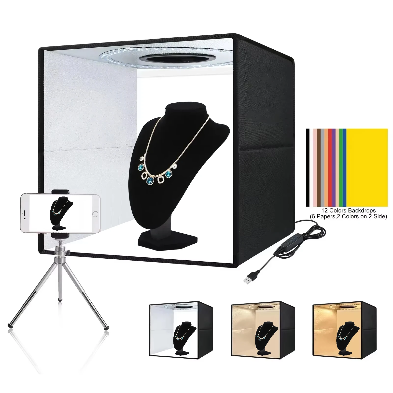 40/50cm Photo Studio Light Box With 12 Colors Backdrop,Folding Photography Lightbox Kit,Photo Softbox Tent For Product Shooting