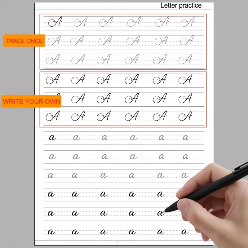 Modern Calligraphy Tracing Book for Adults: Hand Lettering Workbook with Alphabets, Words & Sentences | 32-Page English Art Font