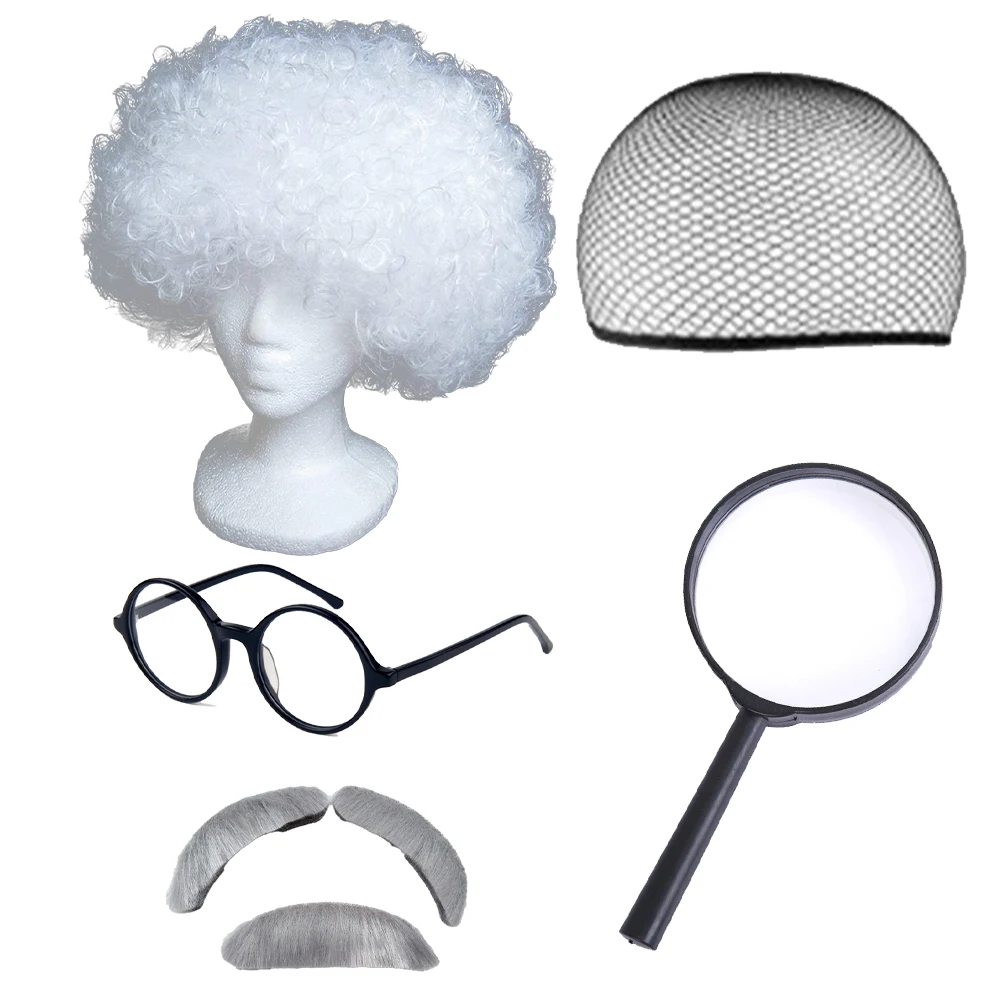 PESENAR Crazy Scientists Clothing Festival Crazy Scientists Wig Lab Coat Glasses Beard Party Role Playing