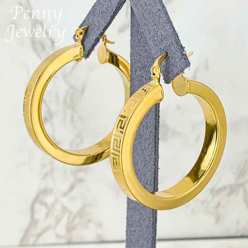 Original Copper Round 18K Gold Plated Hoop Earrings for Women Circle Earring Party Wedding Gifts Italian African Jewelry Sets