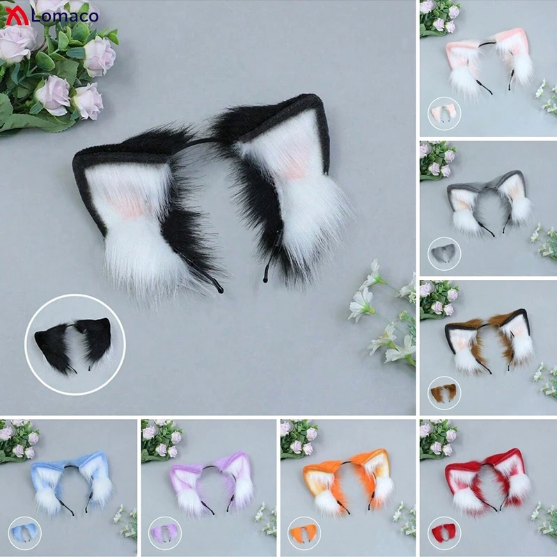 Lovely Animal Faux Fur Cat Fox Wolf Ears Headband Women Girl Furry Fluffy Hair Hoop Lolita Anime Cosplay Props Plush Headwear