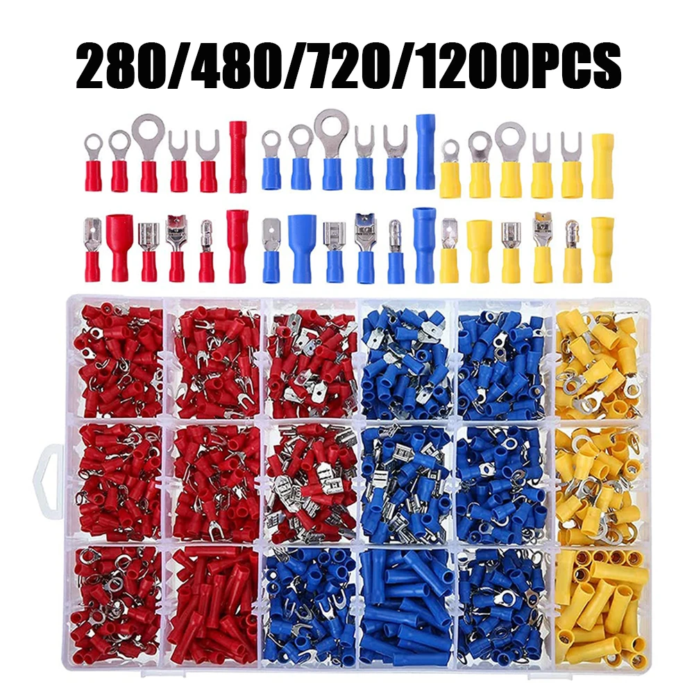 WOZOBUY Insulated Cable Connector Electrical Wire Crimp Spade Butt Ring Fork Set Ring Lugs Rolled Terminals Assorted Kit