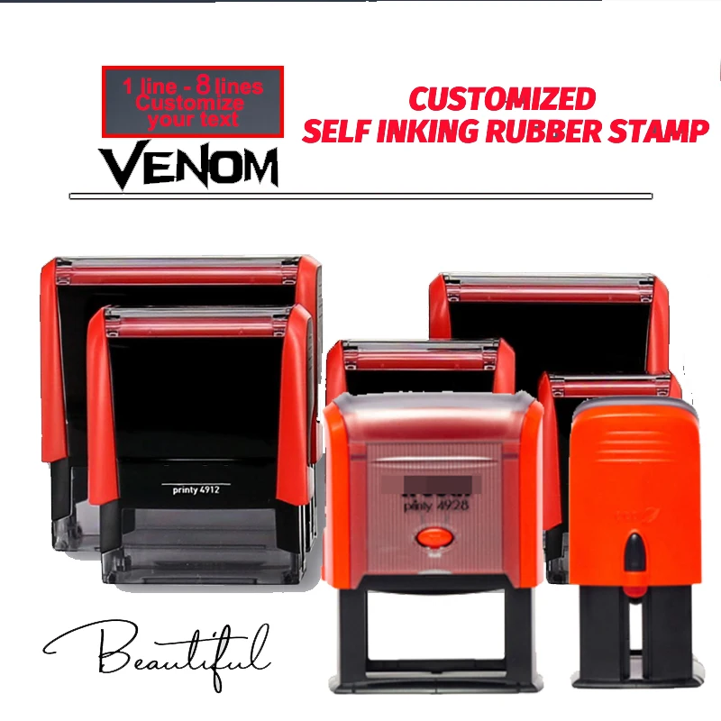 Custom 1-8 Lines Self Inking Laser Rubber Stamp with Ink Address Stamp Create with Your Design Text, Logo, Drawing