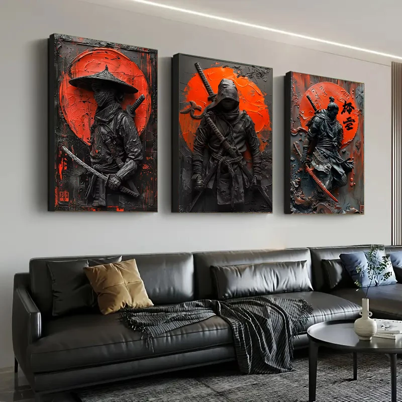 Japanese Ninja Warrior Poster Printing, Retro Character Canvas Wall Art, For Cafes, Bars, Clubs Home Decoration