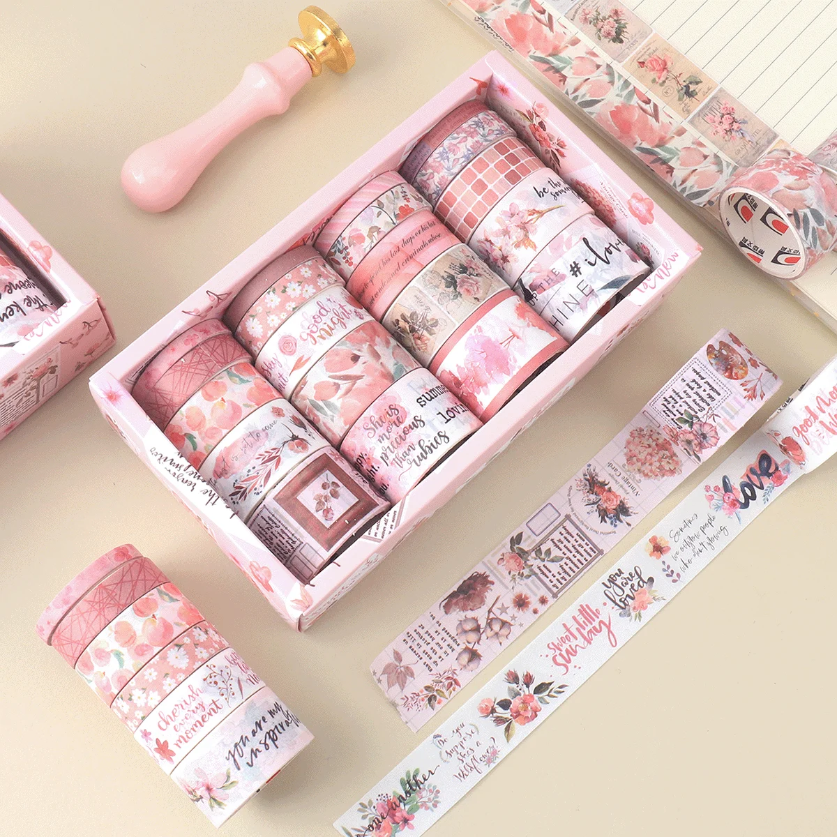 20 Rolls of Washi Tape Set with Cute Plant and Flower Patterns, Decorative Masking Tape Suitable for Scrapbooking and Journals