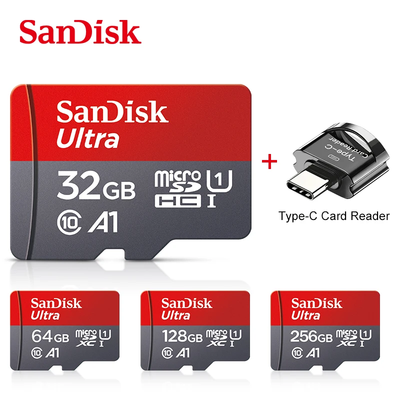 100% Original SanDisk Memory Card 128GB 64GB 32GB A1 Micro SD Card Class 10 UHS-1 TF Flash Card for Samrtphone/PC