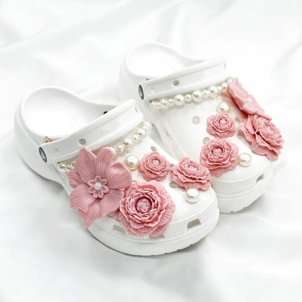 Camellia Flower Shoe Charms Set for Clogs Sandals - DIY Garden Decor Accessories Beach Bag Pins Set for Girls & Women