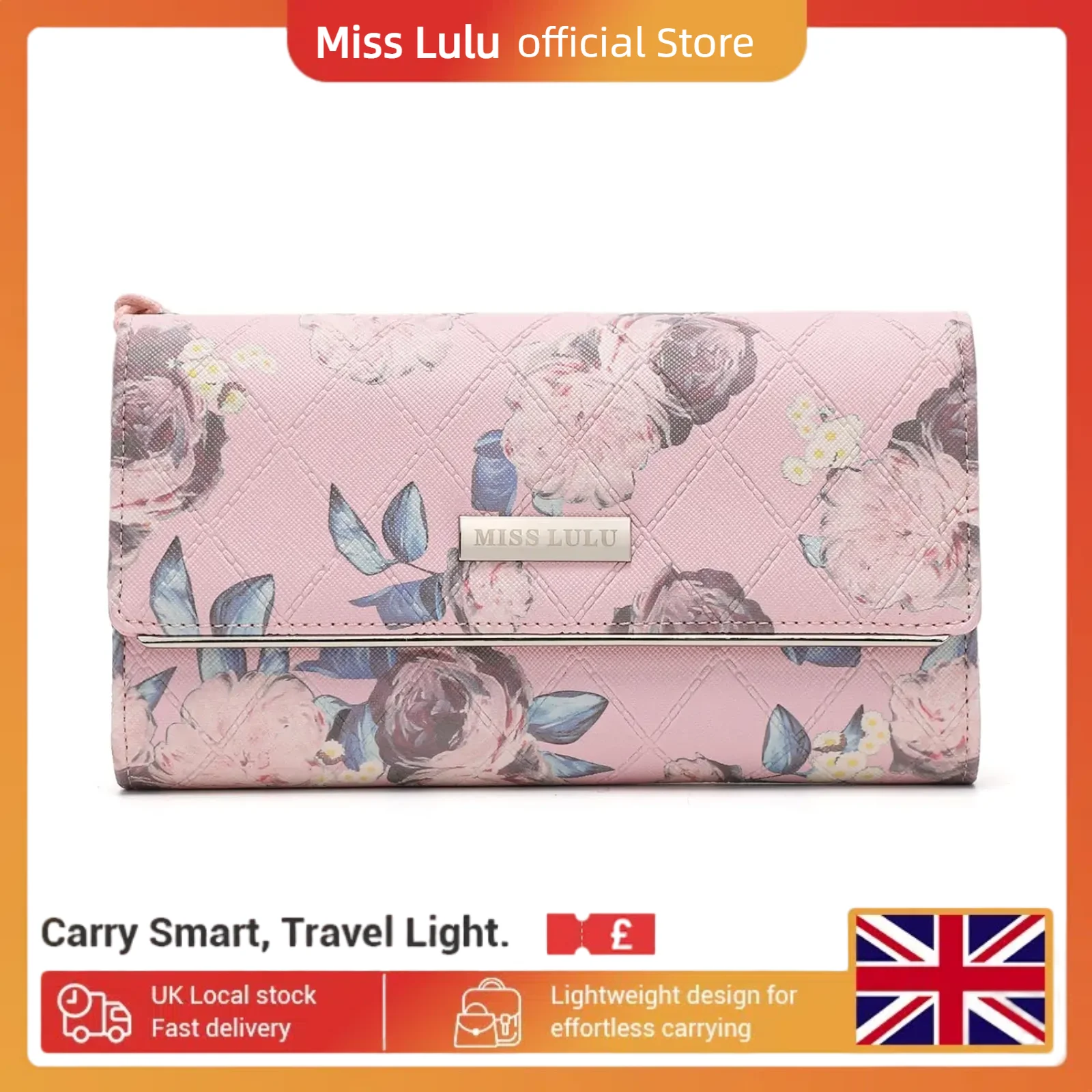 Miss Lulu Women's Large Capacity Wallet Purse - PU Leather with Zipper, Multiple Card Slots & Coin/Phone Pocket - Long Clutch
