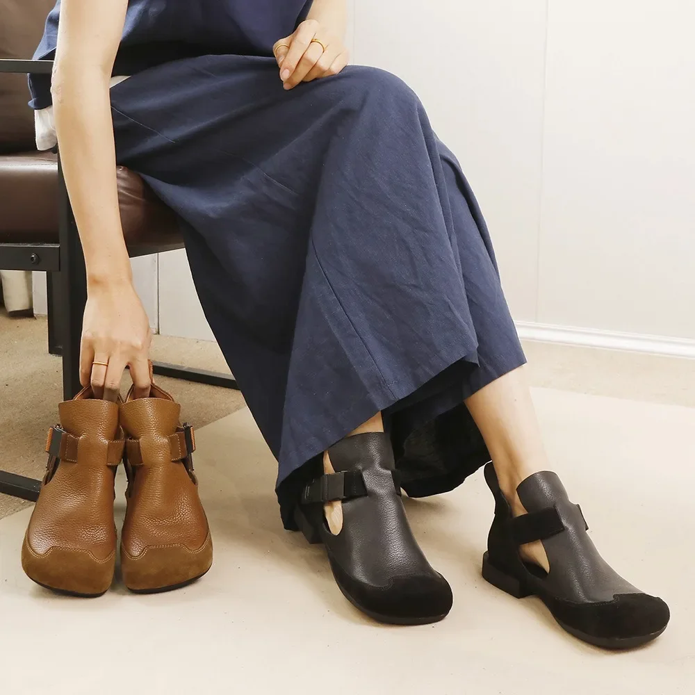 Birkuir Retro Buckle Thick Heel Pumps For Women Genuine Leather 2025 Luxury Soft 2.2cm Low Heels Mixed Colors Causl Lazy Shoes