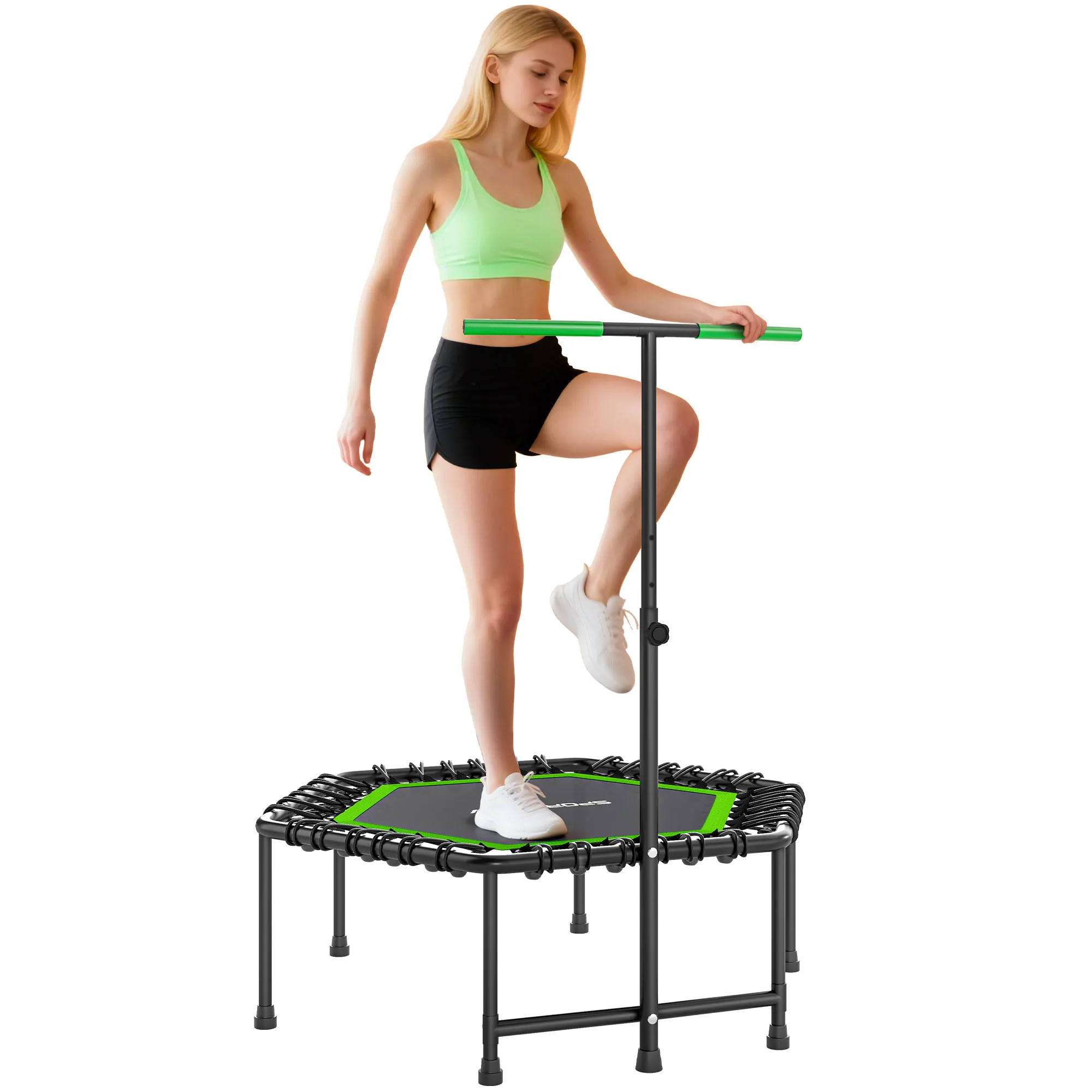 Sportnow Fitness Trampoline 114X114X132 cm Fitness Trampoline with 3-Level Adjustable Handle Steel Frame for Training