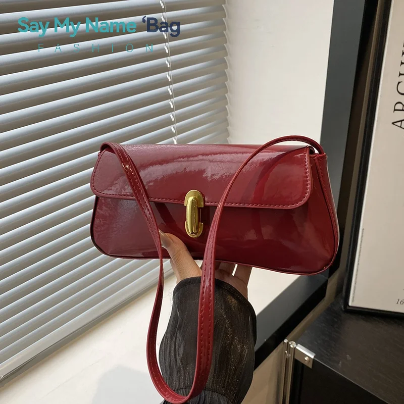 Fashionable Lock Baguette Bags Autumn New Small Square Bag Versatile Underarm Bag Version of Simple One-shoulder Handbag