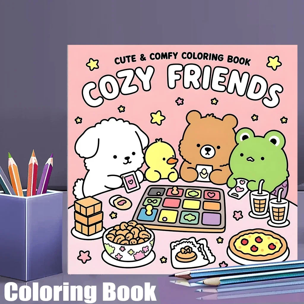 28 Pages Cozy Friends Coloring Book for Adult | Colouring Book for Stress Relief, Birthday Day Gift, Back to School Supplies