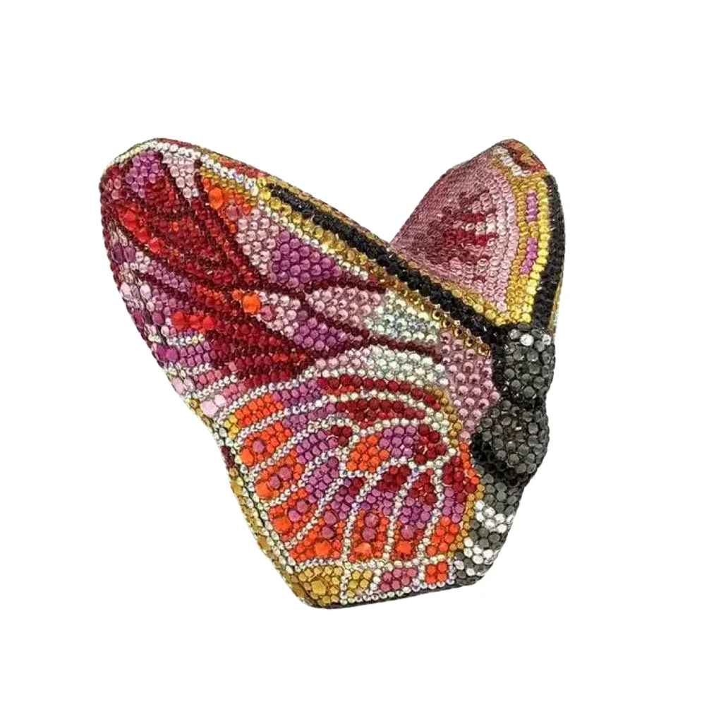 Hot Selling Butterfly Monarch Shaped Crystal Luxury Evening Bag Rhinestone Clutch Purse for Ladies Trendy Metal Frame Handbag
