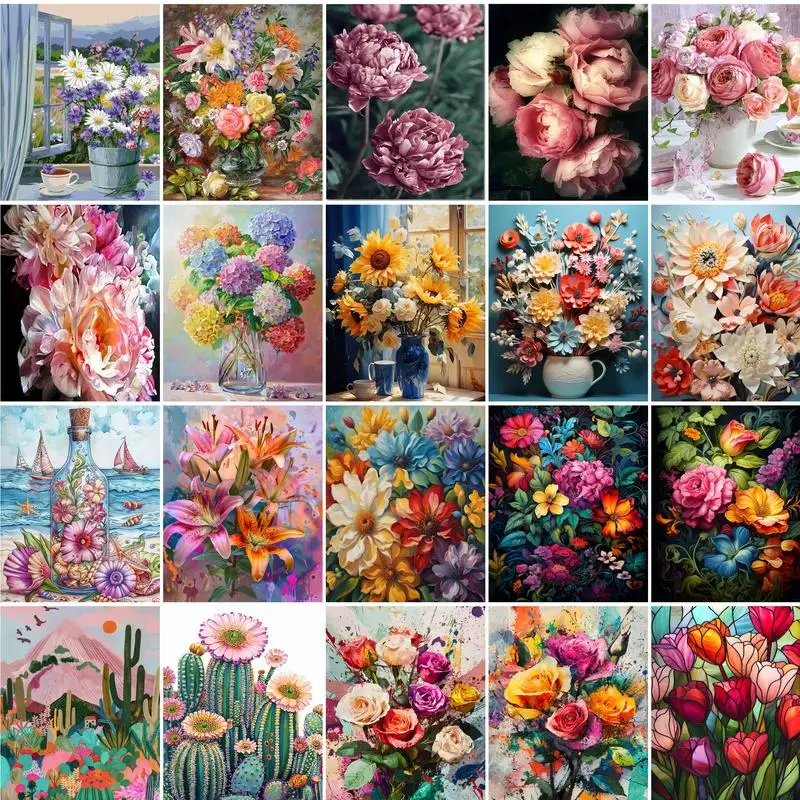 PhotoCustom 60X75cm Paint By Numbers For Adults Flowers DIY HandPainted Oil Painting Landscape Picture Home Wall Decor Gift