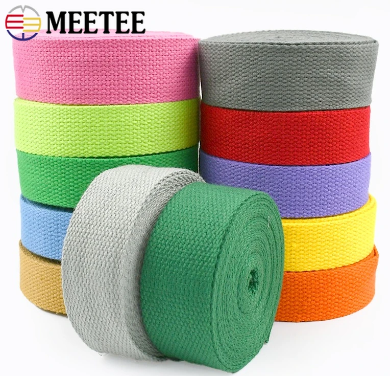 10M 20-50mm Cotton Webbing Tape for Bag Strap 1.3mm Thick Backpack Label Ribbon Band Clothes Bias Binding DIY Sewing Accessories