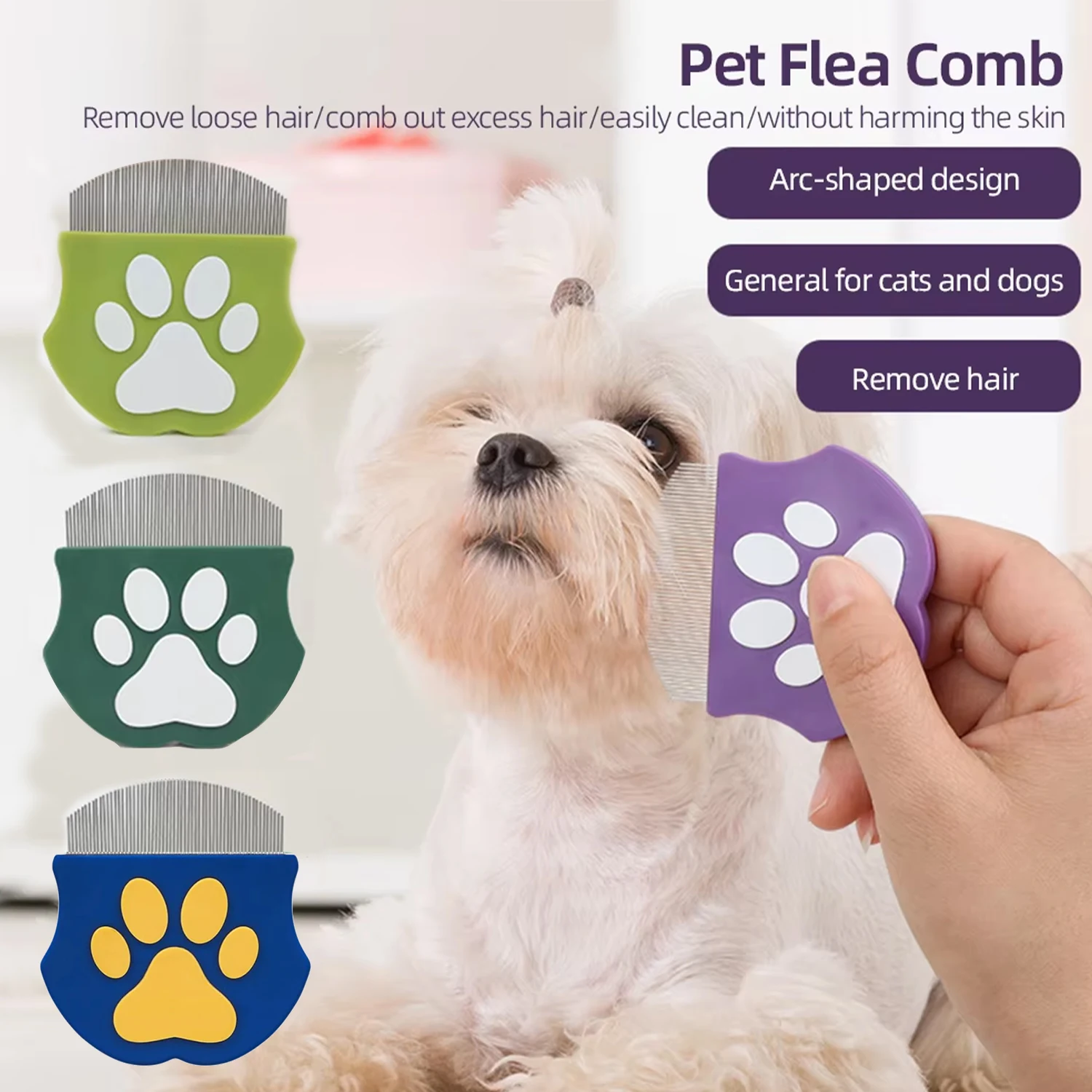 Pet Grooming Comb - Flea Comb for Cats & Dogs, Curved Design for Face & Body, Mini Detangling Brush for Pets