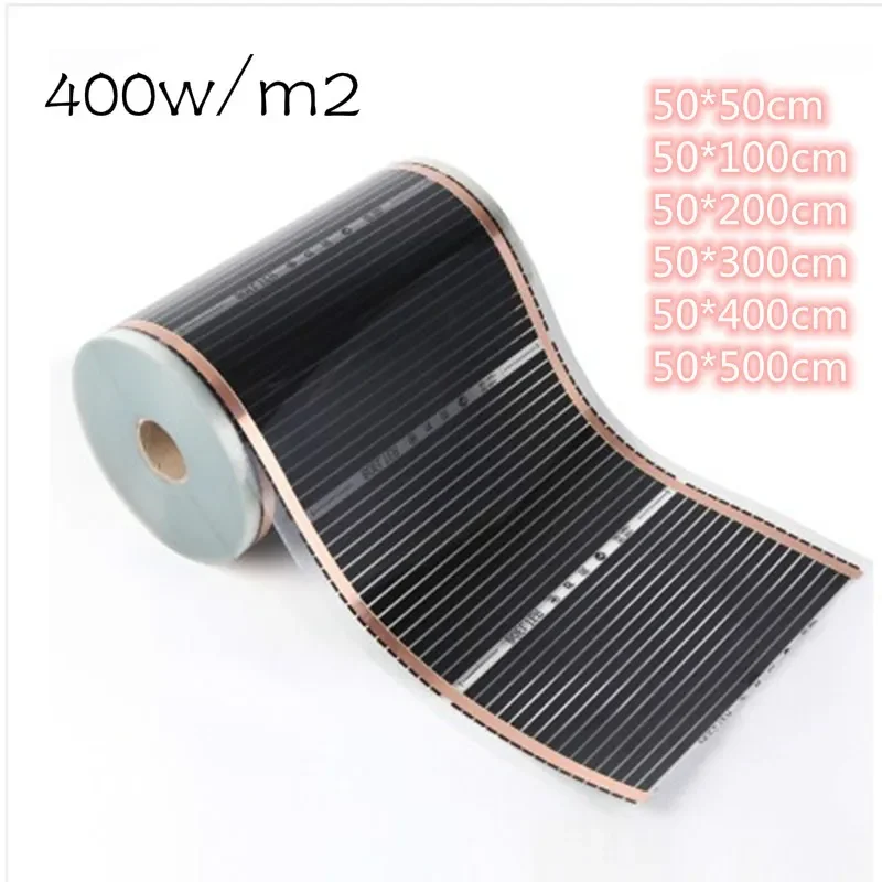 50cm width All Sizes 400w/m2 Infrared Carbon AC220V Underfloor Heating Film Low Electrical Warm Mat