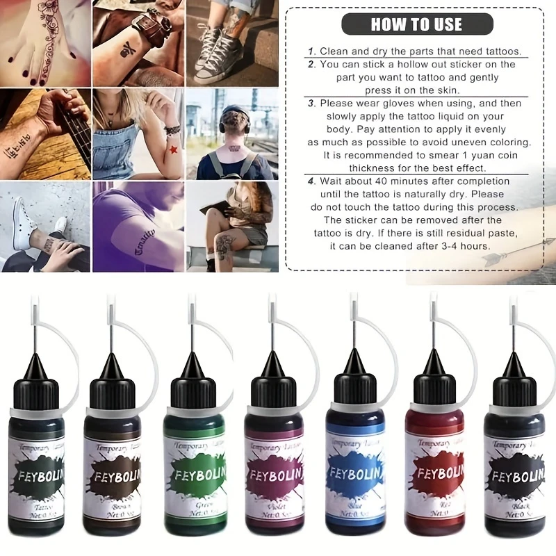 Colorful Tattoo Juice Paste,Easy-to-Use Henna Tattoo For Body Paint DIY Tattoos Temp, DIY Fake Tattoo Semi Permanent For Women