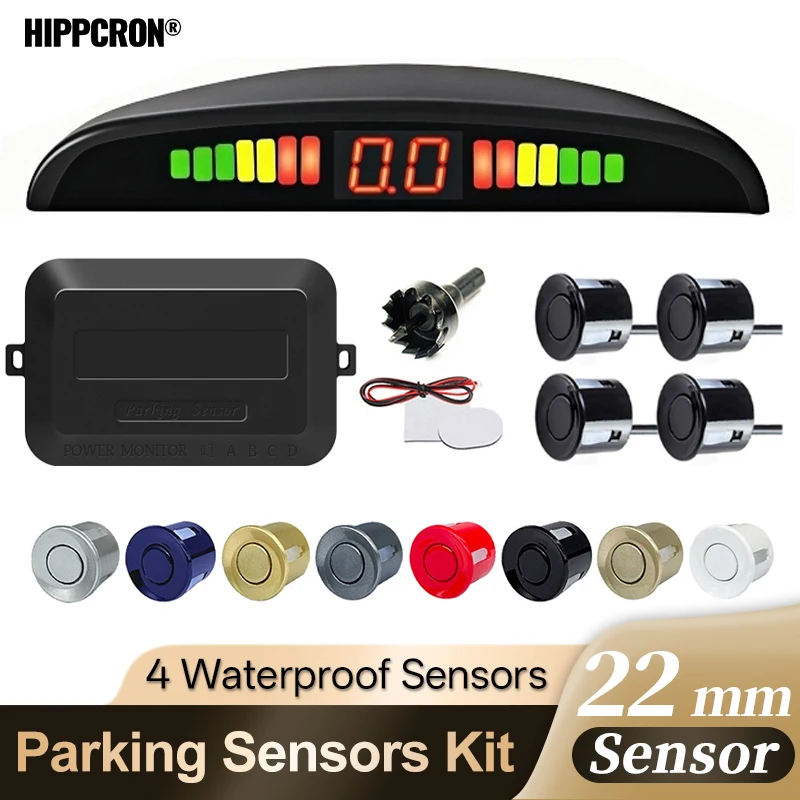 Hippcron Car LED Parking Sensor Kit Backlight Display Reverse Backup Radar Monitor System with 4 Sensors 22mm