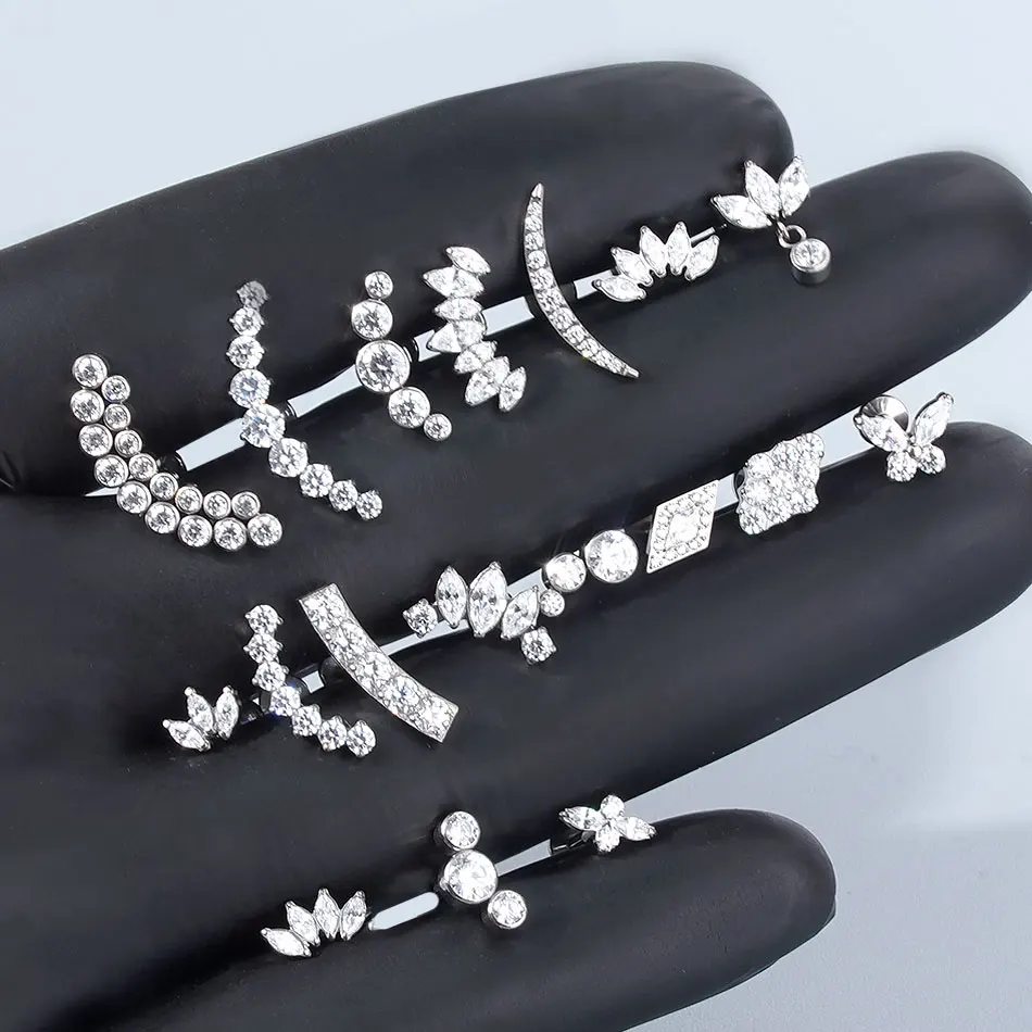 1PC Titanium Cubic Zirconia Stud Earrings Tragus Helix Piercing Internally Threaded Labret Piercing Lip Ring Jewelry for Women